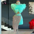 Женское коктейльное платье с бисером и зелеными перьями, Короткие вечерние платья от кутюр Дубая, новинка 2022, элегантные платья для выпускного вечера