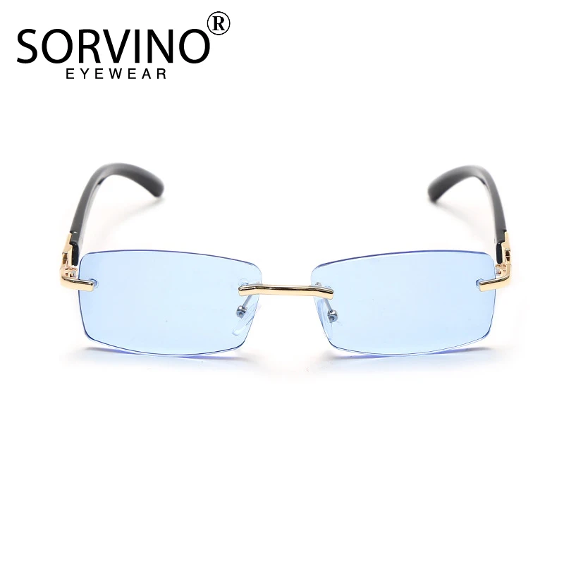 

SORVINO New Rimless Sunglasses Rectangle Fashion Popular Ocean Lenses 2021 Trendy Red Blue Square Sunglasses