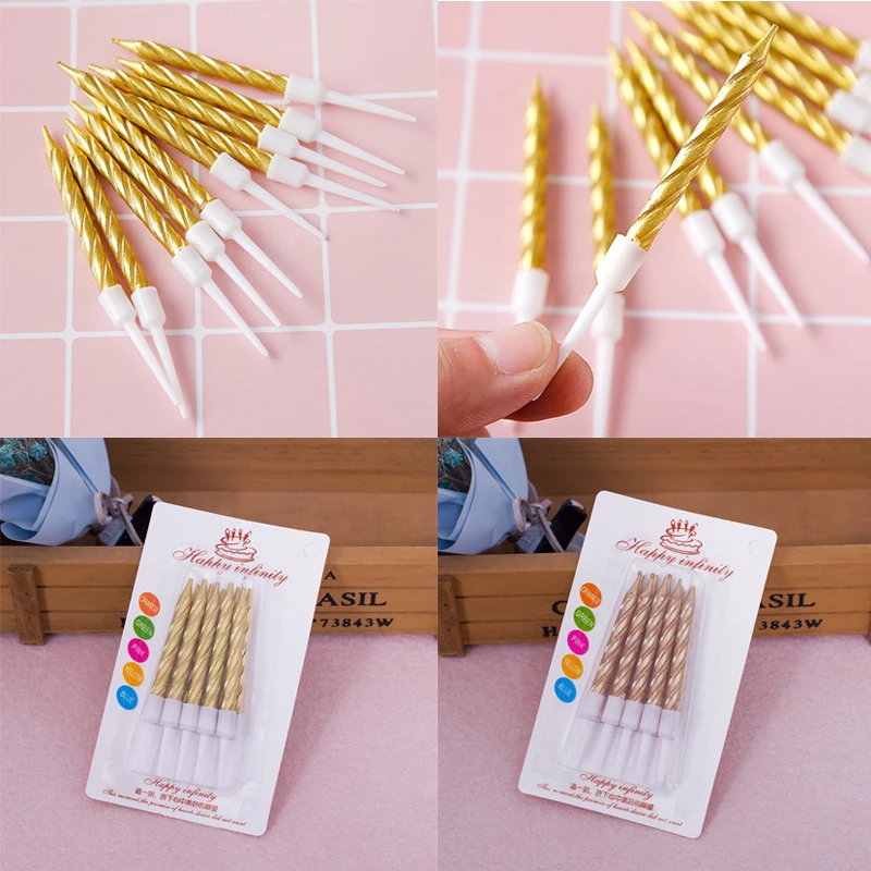 10 шт. в упаковке Золотая Резьбовая свеча украшение для торта романтическое Свеча