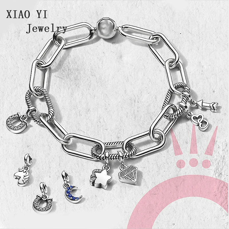 Экшн-камера XIAOYI 925 пробы серебро 1:1 pandoras мне ссылку с изображением луны и звезд, бриллиант белая любовь браслет Простой браслет, подарок девушке