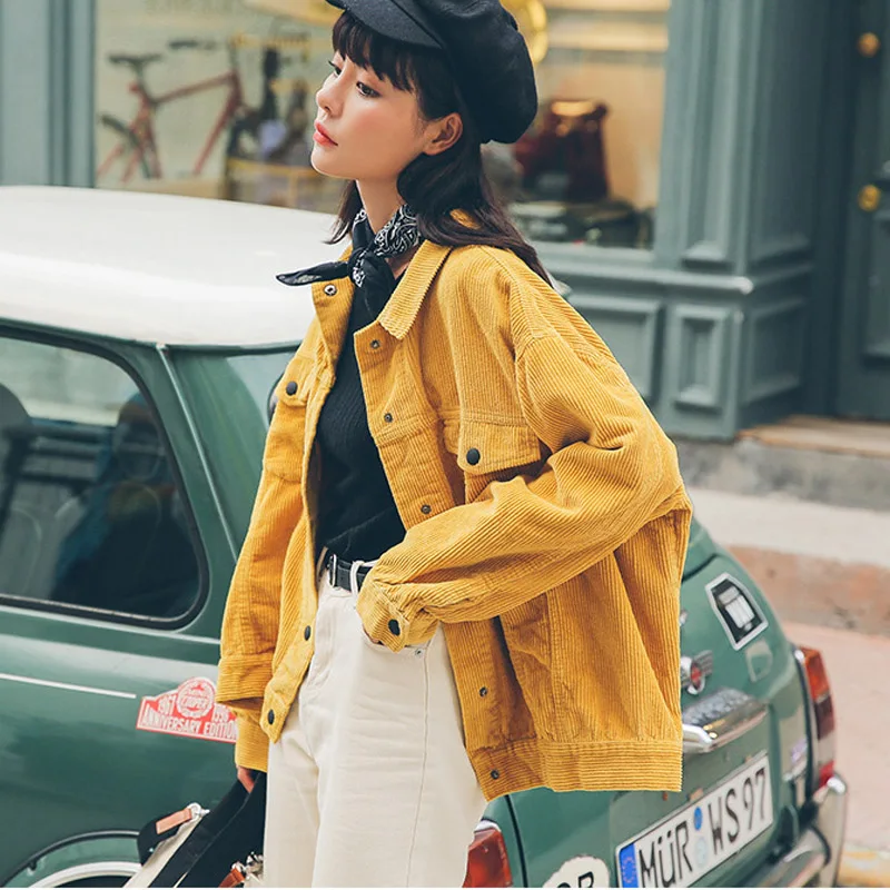 Женская Вельветовая куртка оверсайз базовая хлопковая с карманами 2019|bomber