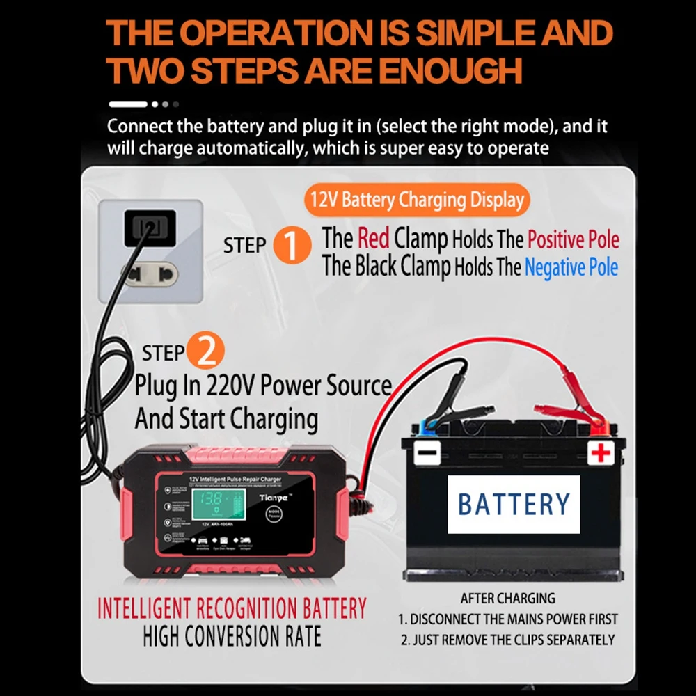 12V 6A Full Automatic Battery-chargers Pulse Repair Digital LCD Display Smart Charger For Motorcycle Car EU US Plug | Автомобили и