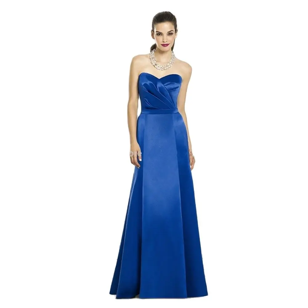 

High Quality Royal Blue Bridesmaid Dresses Sweetheart Sleeveless Backless Pleats Satin Long Sexy Prom Gowns Dress