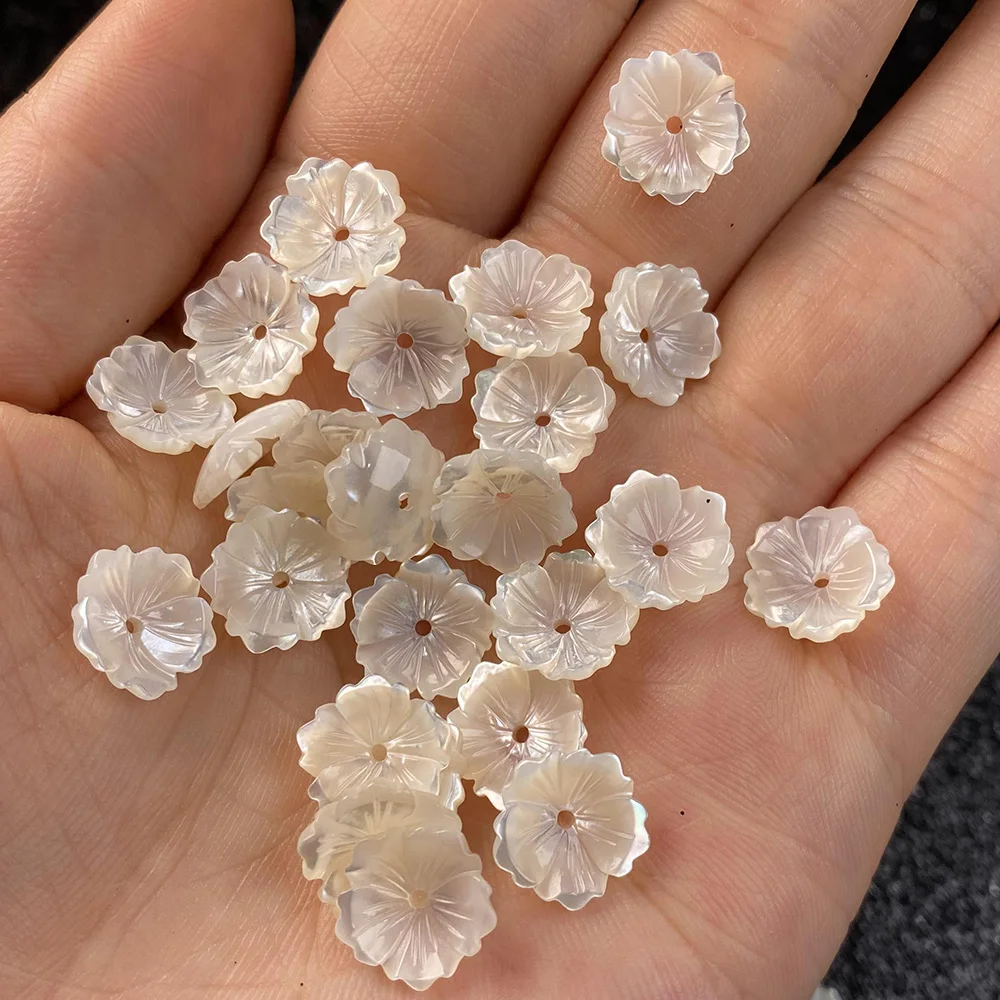 

6Pcs Mother Of Pearl Shell Beads Carved-flowered Loose Shell For Jewelry Making Bracelet Earring Handiwork Sewing Accessory