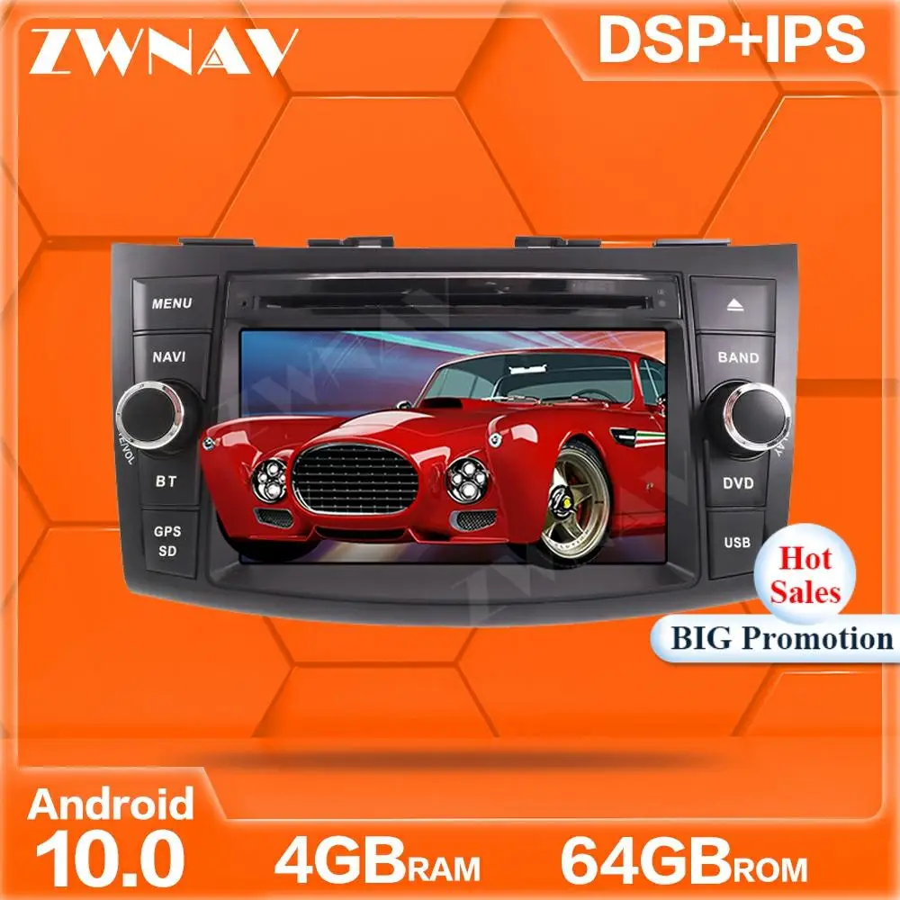 Автомагнитола с экраном IPS Android 10.0 4G+64GB с GPS-навигацией для SUZUKI SWIFT 2011-2016.