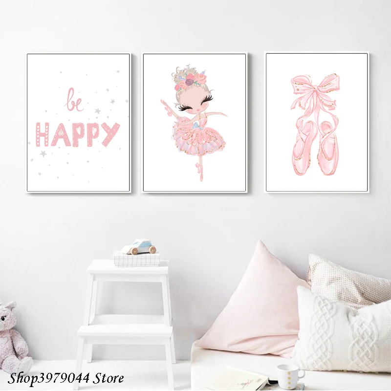 Балетки с принтом для девочек Розовые туфли Рисунок героями мультфильмов