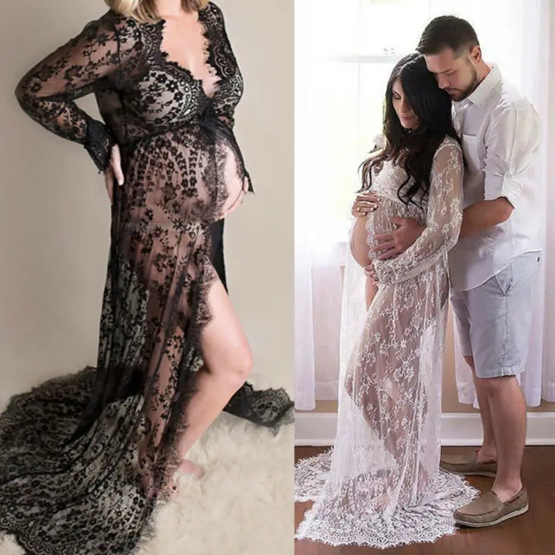 Новинка 2019 кружевное платье с V-образным вырезом в стиле бохо для беременных