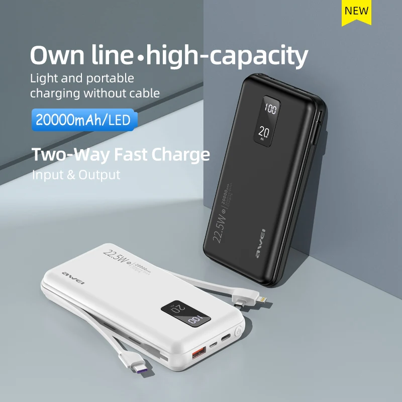 AWEI P38K 22 5 Вт 20000mAh повербанк для телефона зарядка на айфон быстрая Портативный