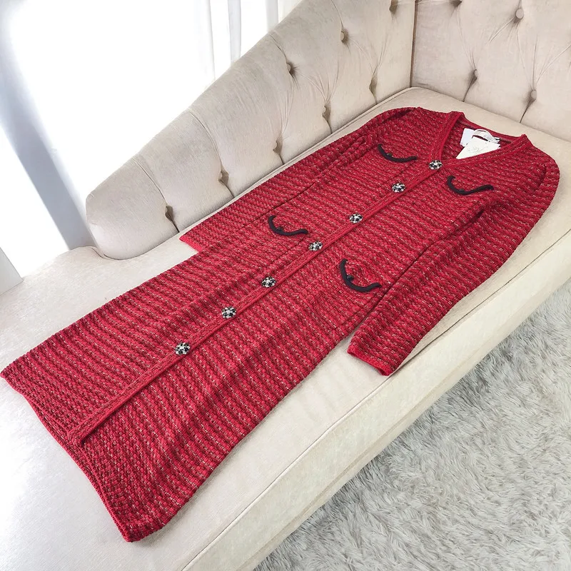 

Red Christmas Dress Women 2022 Spring Autumn Runway Elegant Long Sleeve Knitted Sweater Dresses Female Vestidos De Fiesta