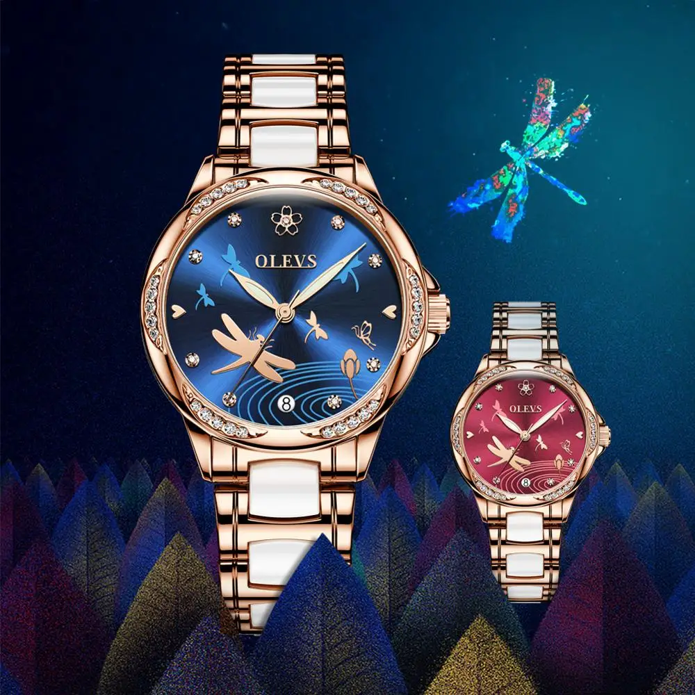 

Часы женские механические OLEVS, керамика, стразы