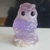 handcrafted gemstone purple fluorite crystal owl animal figurine home decor