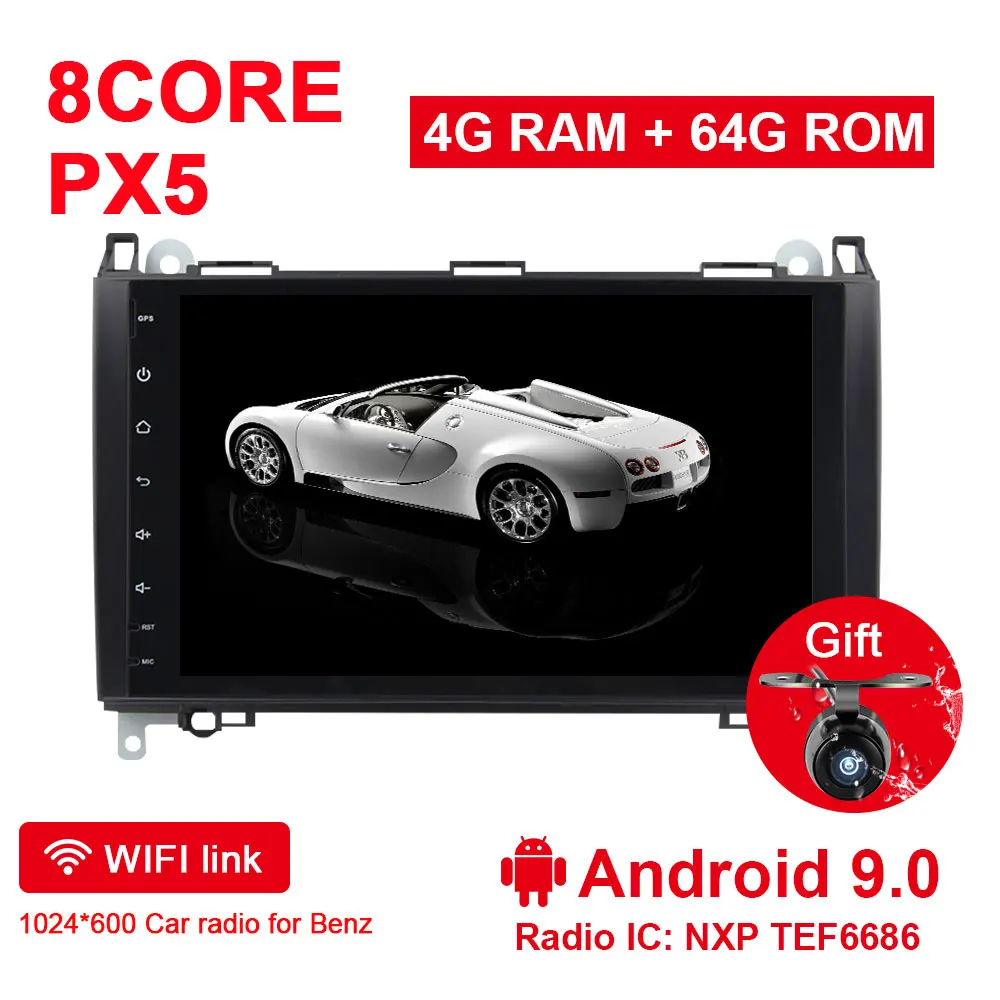 Android 9.0 4G 64G Eunavi 2 Din Android 9,0 автомобильный DVD мультимедийный плеер для Benz Sprinter Vito W169 W245 W469 W639 B200 радио головное устройство gps стерео - Цвет: Android 9.0 4G 64G