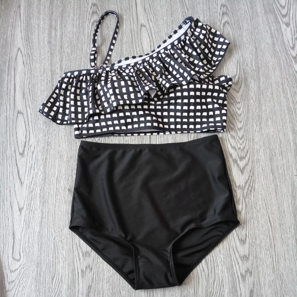 

High Waist Swimsuit 2020 Hot One Shoulder Sexy Bikinis Women Swimwear Ruffle Vintage Push Up Padded Bikini Set Bathing Suits