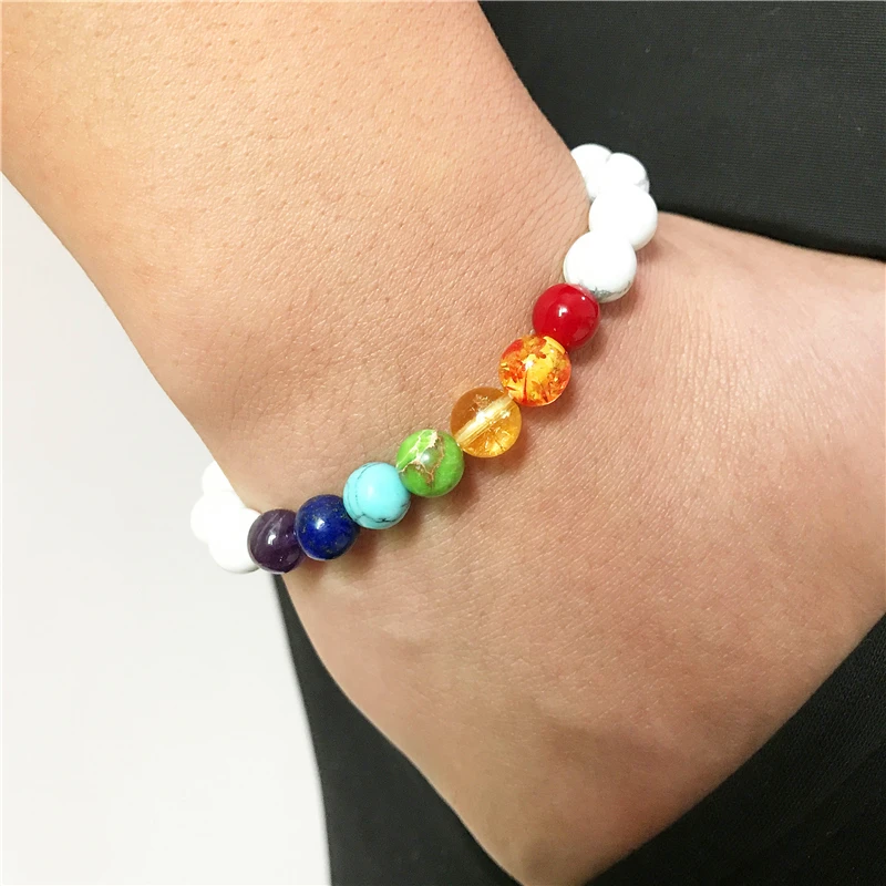 Высокое качество Howlite стрейч браслет 7 Чакра целебная энергия наручные мала