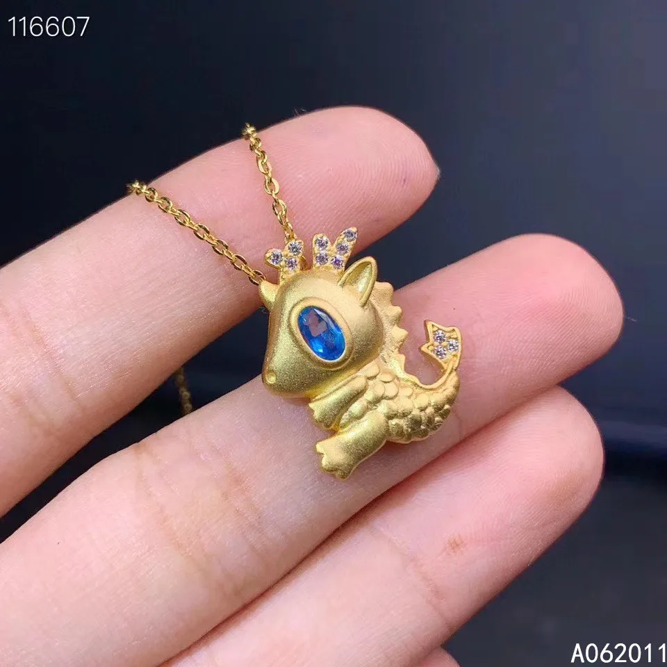 

KJJEAXCMY fine jewelry natural blue topaz 925 sterling silver elegant dinosaur girl pendant necklace support test hot selling