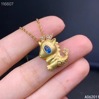 kjjeaxcmy fine jewelry natural blue topaz 925 sterling silver elegant dinosaur girl pendant necklace support test hot selling