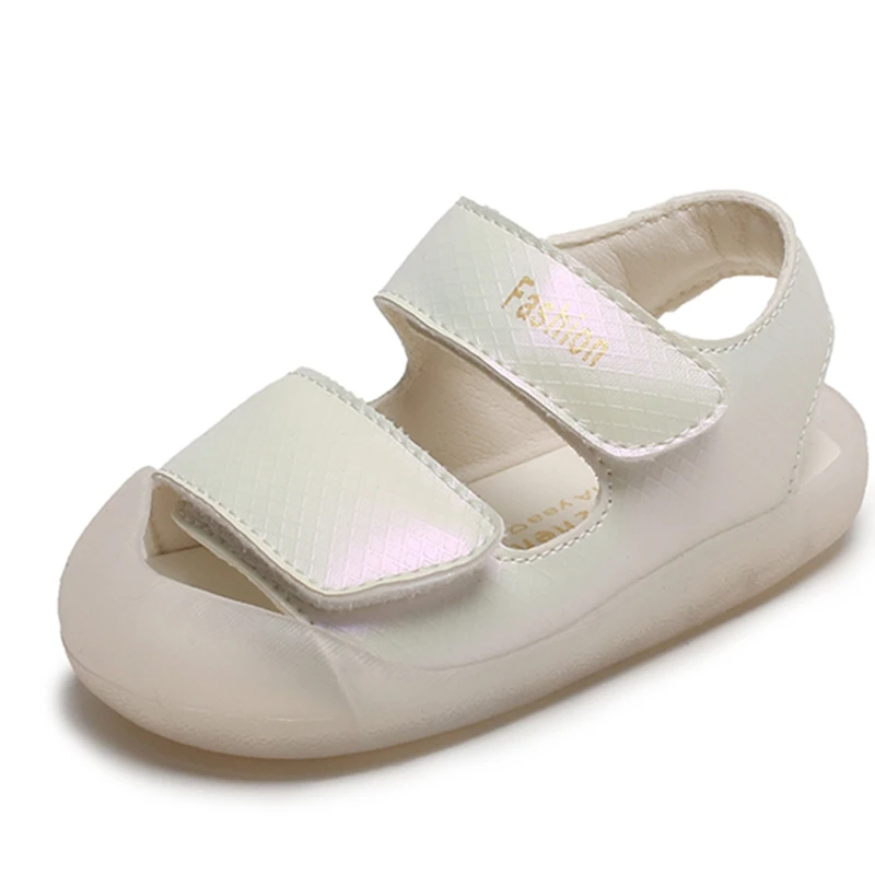 Брендовые однотонные пляжные сандалии для маленьких мальчиков и девочек бежевые