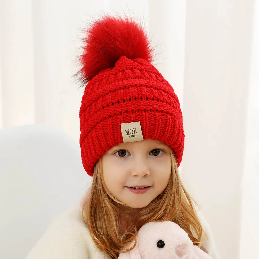 Winter warm hat kids Knitted caps girls Pom Pompom hats for baby boys soft beanie cap children H231S | Детская одежда и обувь