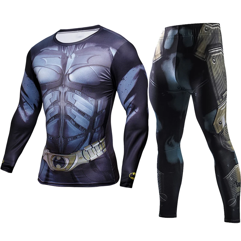 Новый Marvel Бэтмен мужские наборы компрессионная модная футболка Фитнес костюм
