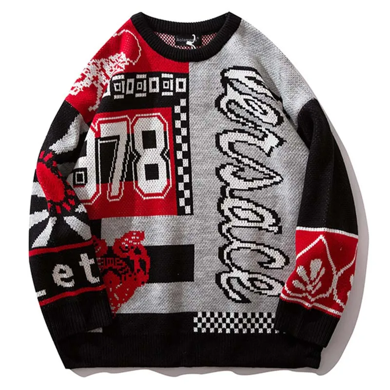 Мужской свитер с буквенным принтом цветной пуловер модные мужские свитера в