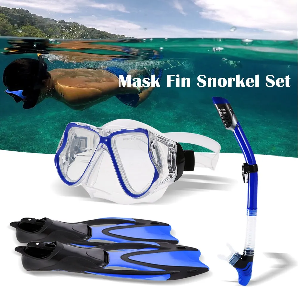

Snorkel Gear Set Snorkel Tube Fin Tempered Diving Mask for Adult Pair of Swimming Fins Diving Glass Snorkel Tube Silicone