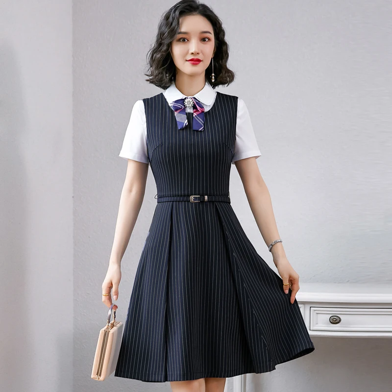 Женское плиссированное платье Lenshin без рукавов с V-образным вырезом в полоску