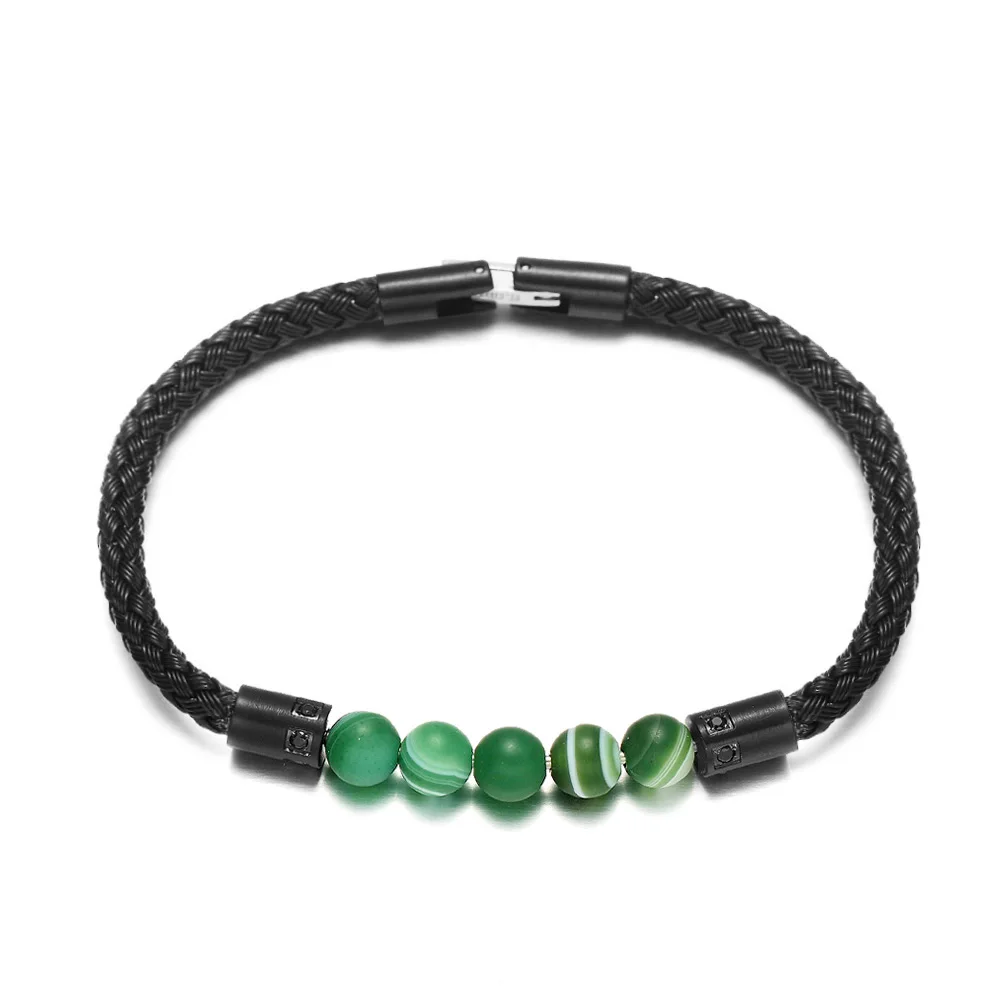 RUIMO Luxury Gold 316L Stainless Steel Wire and Detachable Natural Stone Bead Jewelry Men and Women Bracelet for DIY - Окраска металла: CS006 2