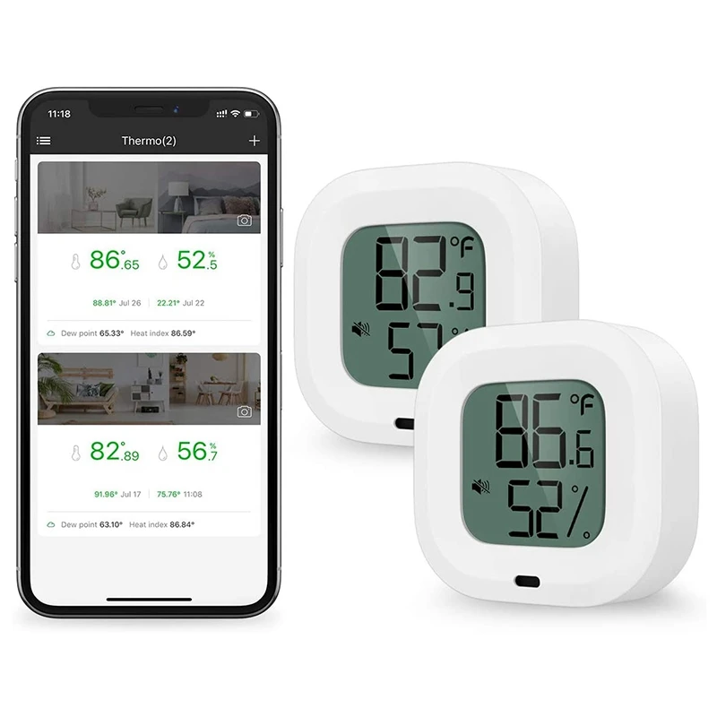 

2PCS Wireless Thermometer Hygrometer Compact Bluetooth 5.0 Humidity Temperature Sensor for House Baby Room