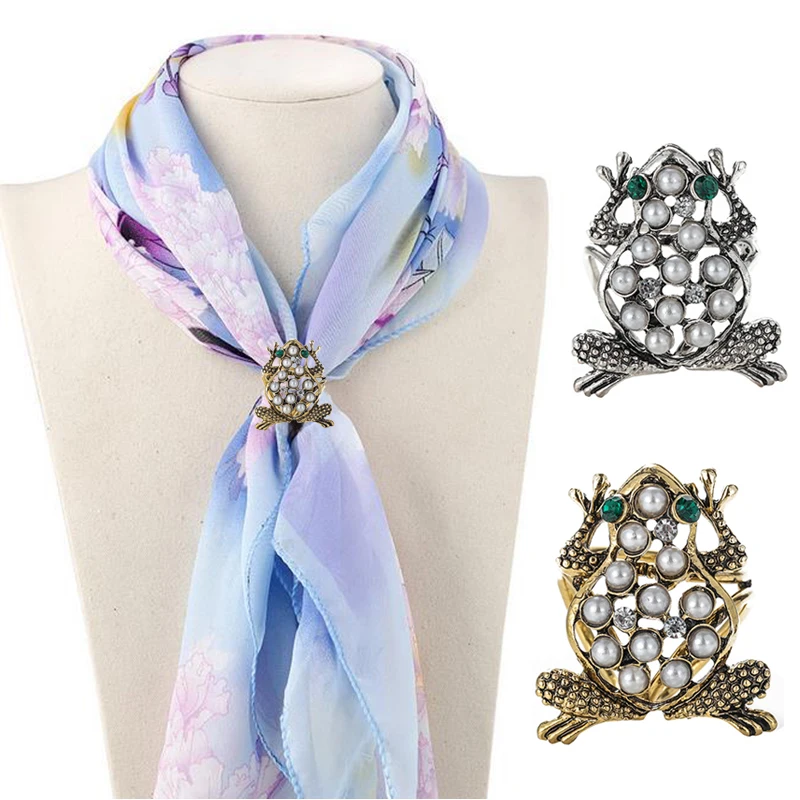 Женская Винтажная брошь в виде лягушки металлическая мультяшного стразы жемчужный зажим для шарфа