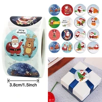 500pcsroll 3 8cm happy christmas round stickers label gift seal sticker diary diy decoration stationery sticker