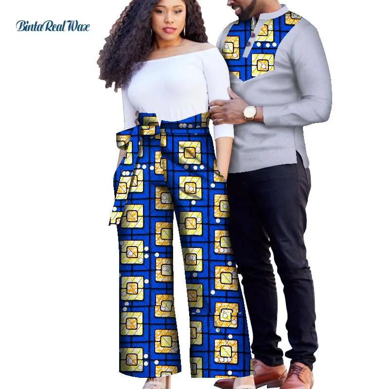 Sweet Lover Couples Clothes African Print Patchwork Pants for Women Bazin Riche Mens Long Shirts African Style Clothing WYQ641