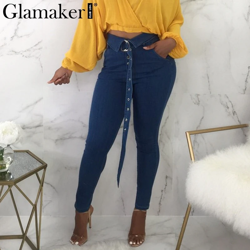 Glamaker, пуговица, джинсовые пояса размера плюс, джинсы для женщин, повседневные штаны, сексуальные узкие джинсы, высокая талия, брюки, уличная одежда, низ, новинка