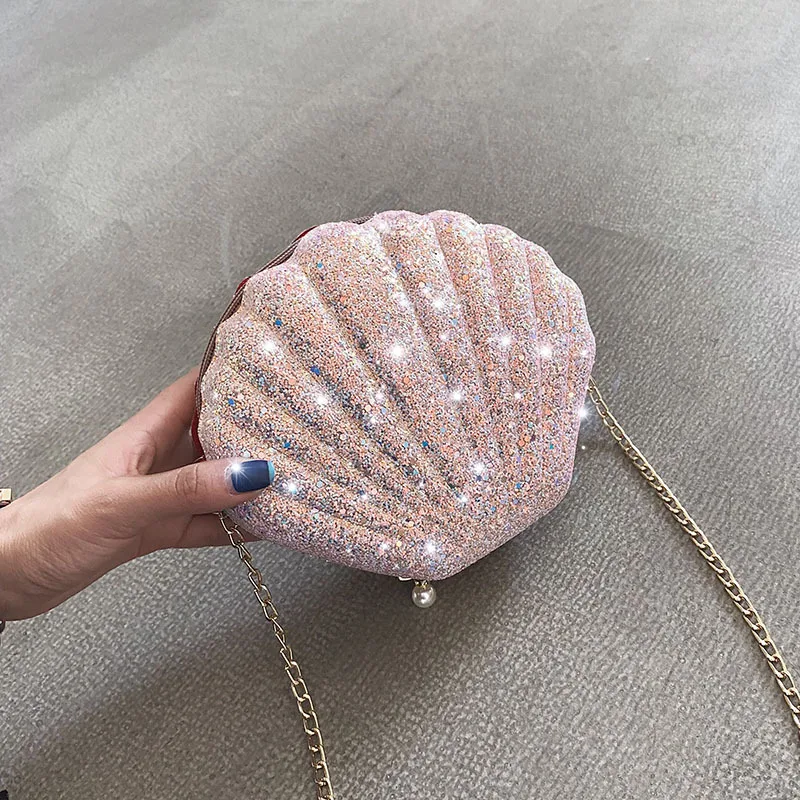 

Designer Luxury Shell Bag 2020 Women Messenger Bag Fashion Paillette Crossbody Bag PC Leather Mini Shoulder Chain Purse Handbags