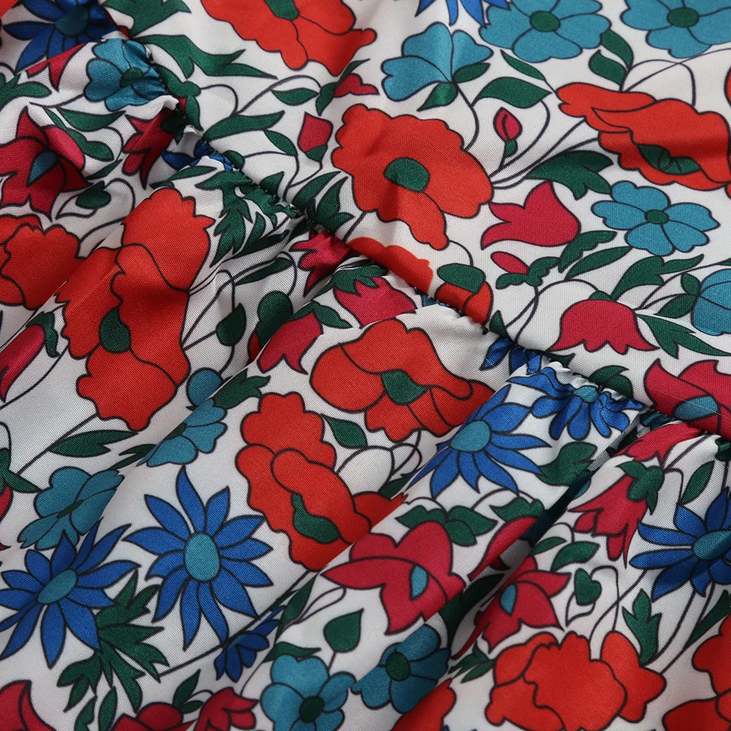 С длинным рукавом на лето свободное платье тонкий Boho Пляжные наряды Для женщин Туника Повседневное галстук-бабочка с v-образным вырезом платье миди с цветочным принтом размера плюс 5XL