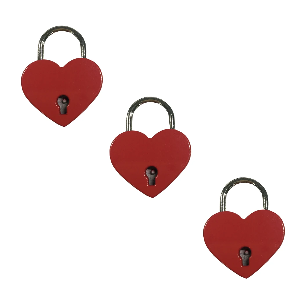 

Set of 3 Heart Shape & Key Vintage Padlock Travel Locker Set 39mm - Red M