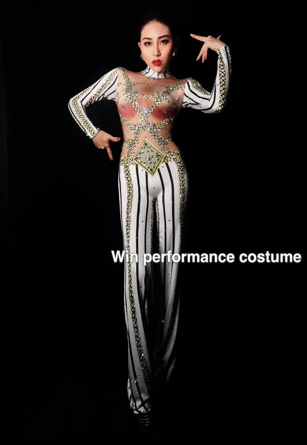 Блестящий Комбинезон AB Стразы модный сексуальный большой эластичный