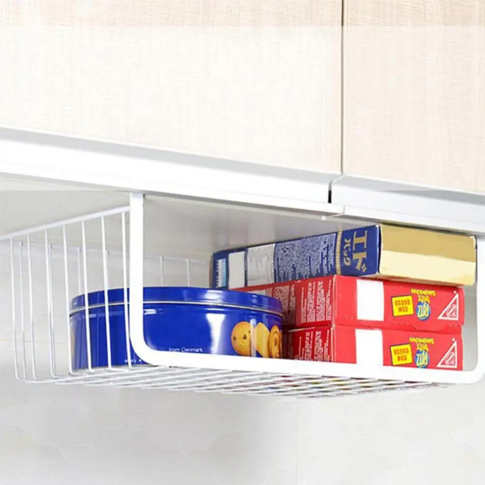 

Cupboard Hanging Under Shelf Storage Iron Cabinet Closet Desk Hanging Mesh Basket Wire Bookcase Shelf Rack Organizer S/L Size