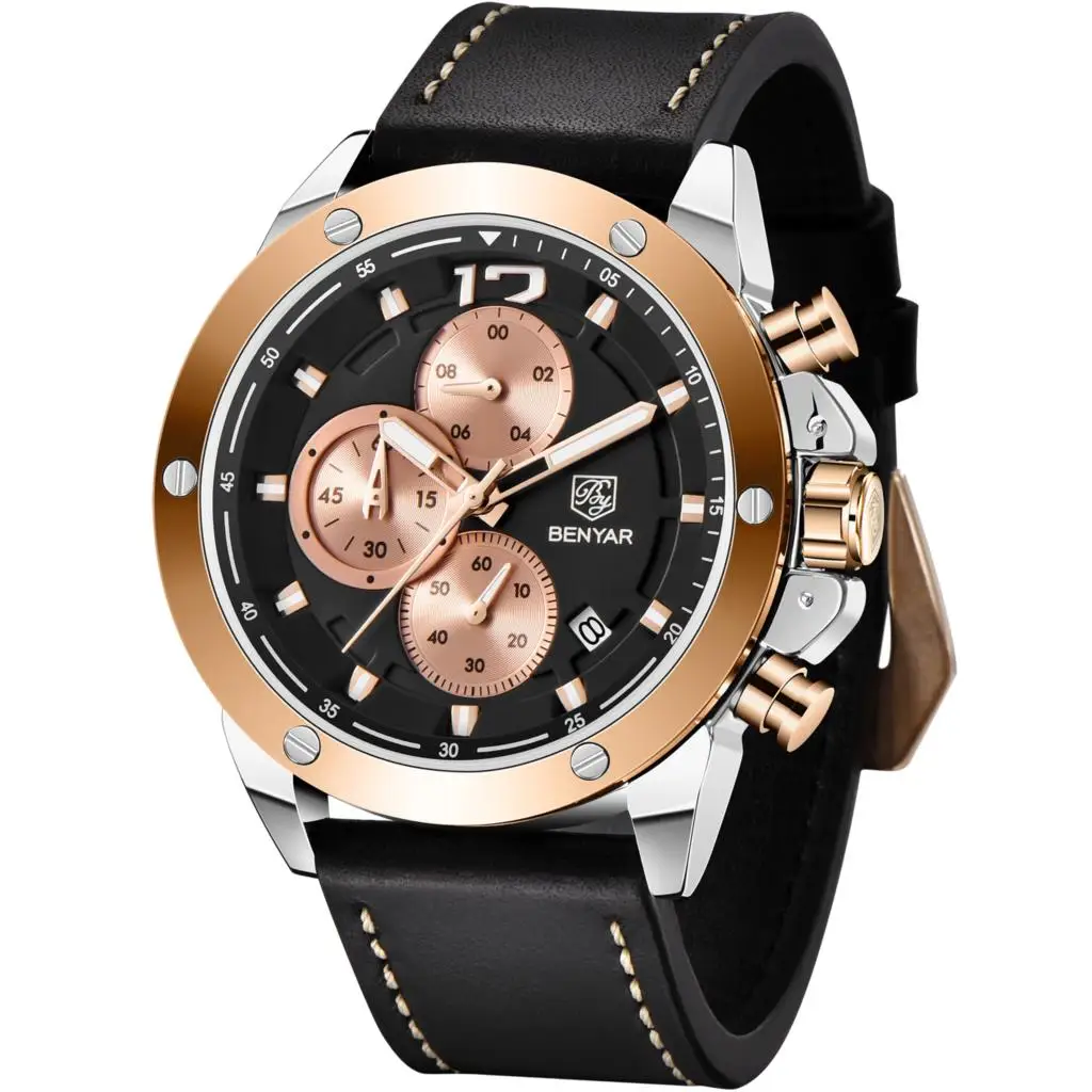 

Benyar Design 2021 New Top Luxury Fashion Men Quartz Watch Waterproof Quality Leather Automatic Date Luminous Watch Reloj Hombre