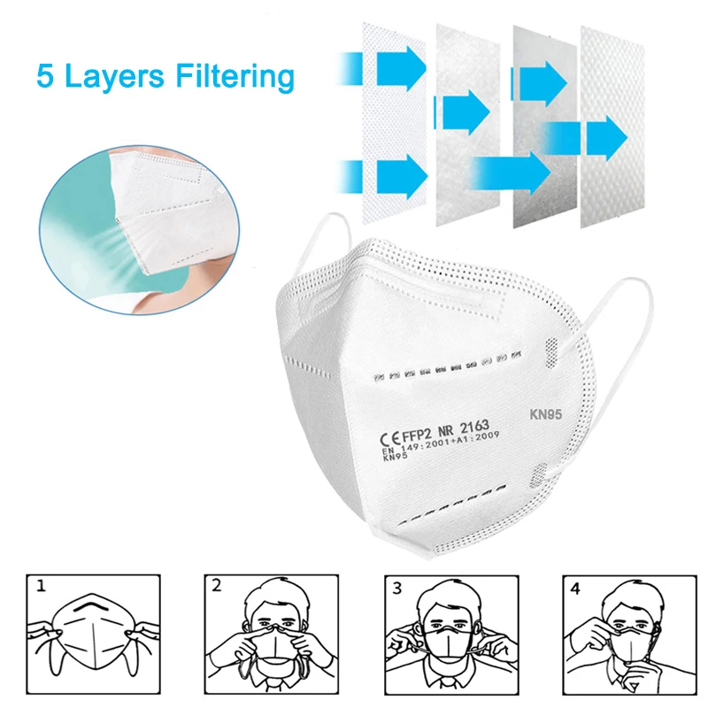 10-100 Pcs KN95 Masks Dust Face Protective Mask Mouth 5 Layers Filter masque Reusable Anti Flu FFP2 Mascarillas maske | Безопасность и