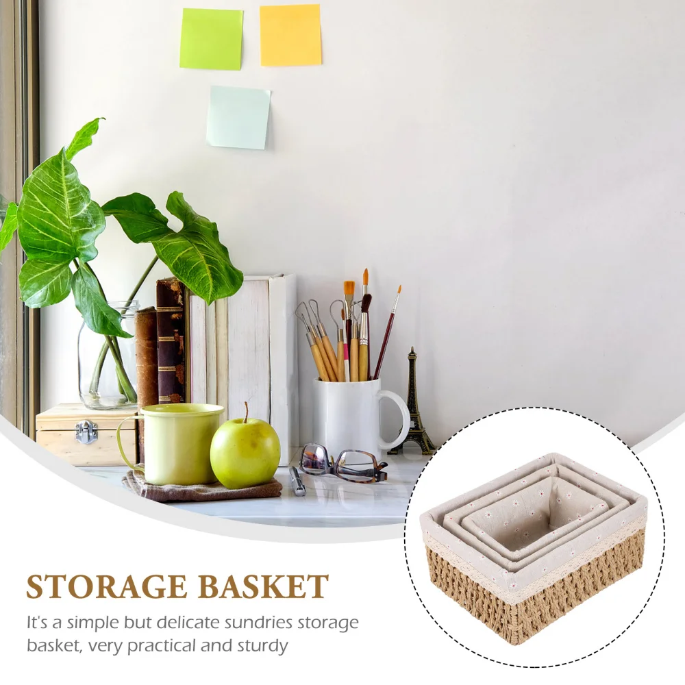 

3pcs Desktop Storage Basket Sundries Organizer Rattan Woven Storage Box