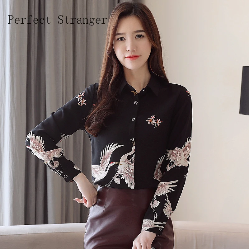 

2020 New Arrival High Quality Long Sleeve Turn Down Collar Printed Women Chiffon Blouse