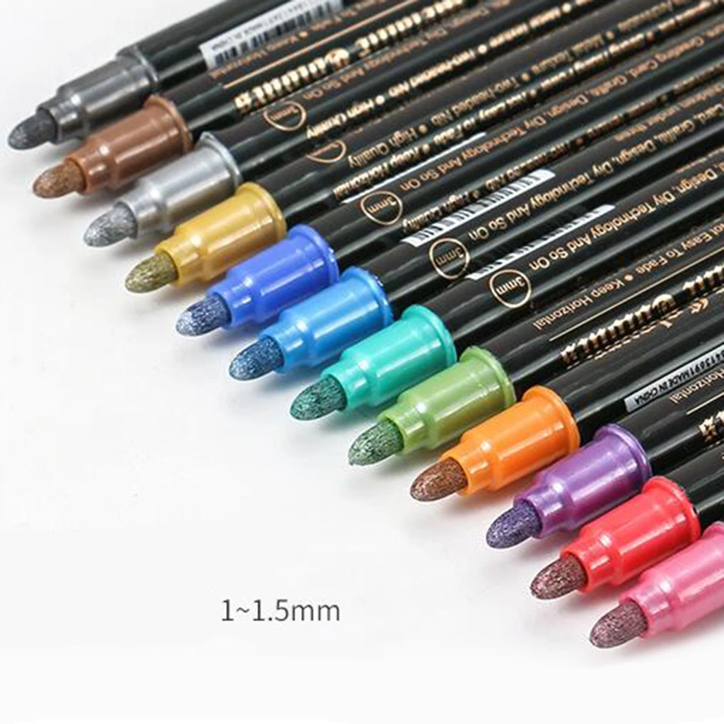 

Set of 12pcs Metallic Marker Pens Water Base Rock Painting Crafting Pen Brushes