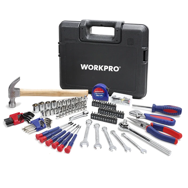 WORKPRO 165 шт. набор инструментов для дома с трещоткой торцовые ключи комплект насадки для отвёртки Набор шестигранных молоточковая механика