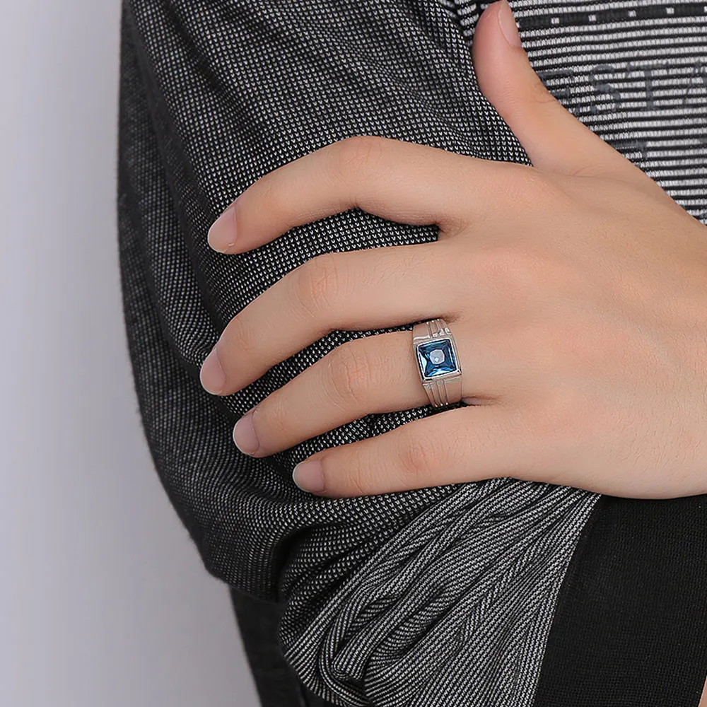 Модные Классические ярко синие Квадратные Кольца JHSL из нержавеющей стали для