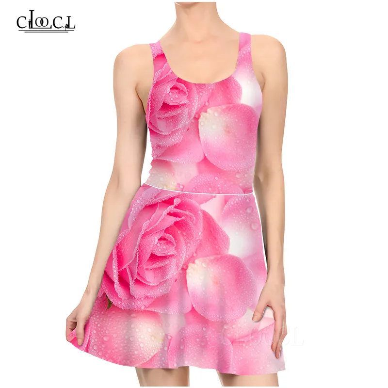 Розовое цельнокроеное элегантное платье для женщин Летний сарафан с цветочным