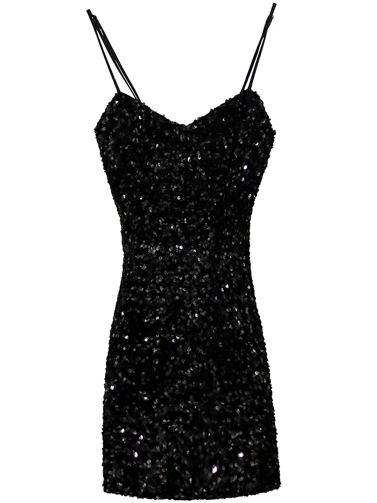 

Black Suspender Skirt Small Black Skirt Sexy Short 2021 New Fashion Foreign Style Suspender Sequin Dress