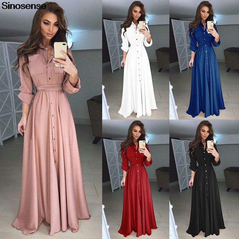 S-5XL женское платье-рубашка большого размера 2020 осеннее платье с длинным рукавом и
