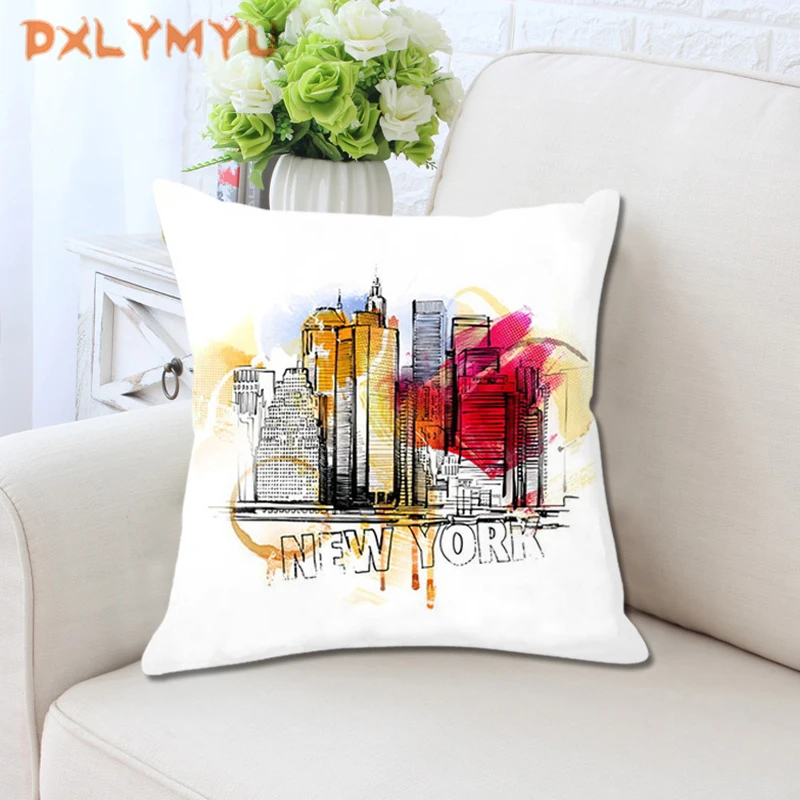 Акварель Нью Йорк Париж Италия Лондон путешествия картина напечатанная плюшевая