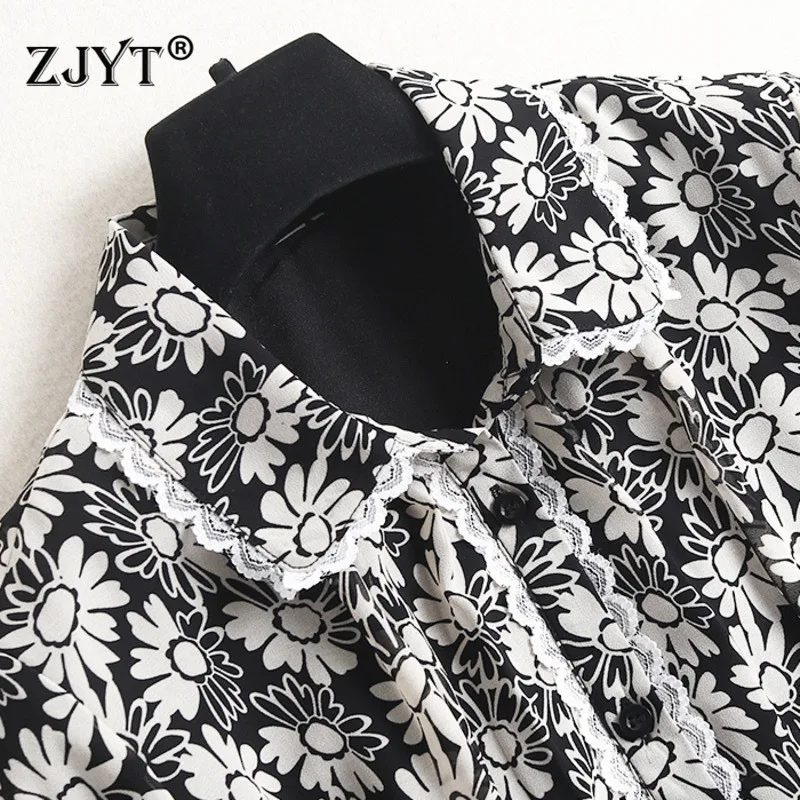 

2021 Spring Elegant Robe Women Fashion Runway Designers Long Sleeve Floral Print Chiffon Dress Vintage Casual Vestidos