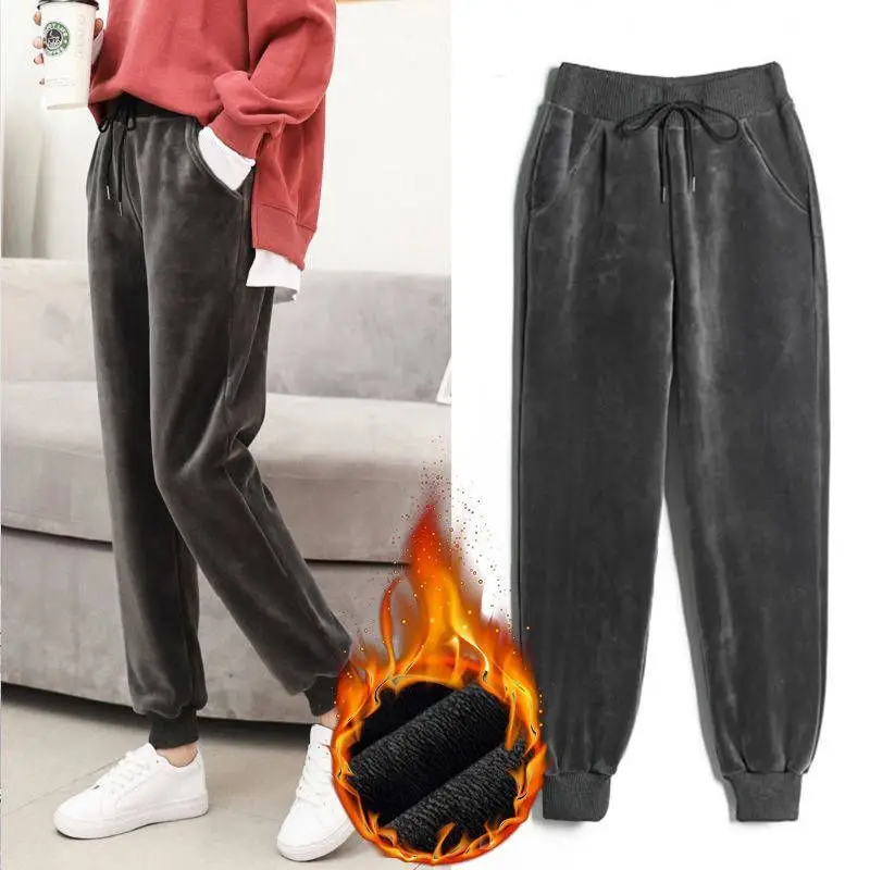 

Gold velvet sweatpants women plus velvet warm pants 2020 autumn and winter double-sided velvet high waist harem women's trousers